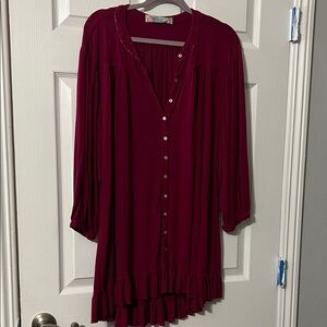 Free People Beach Swim Wine Red Button-Front Swim Coverup
